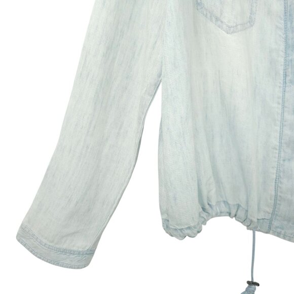 Chicos Button Front Jacket Womens Size 1 US M/8 Drawstring Washed Blue - Picture 10 of 16